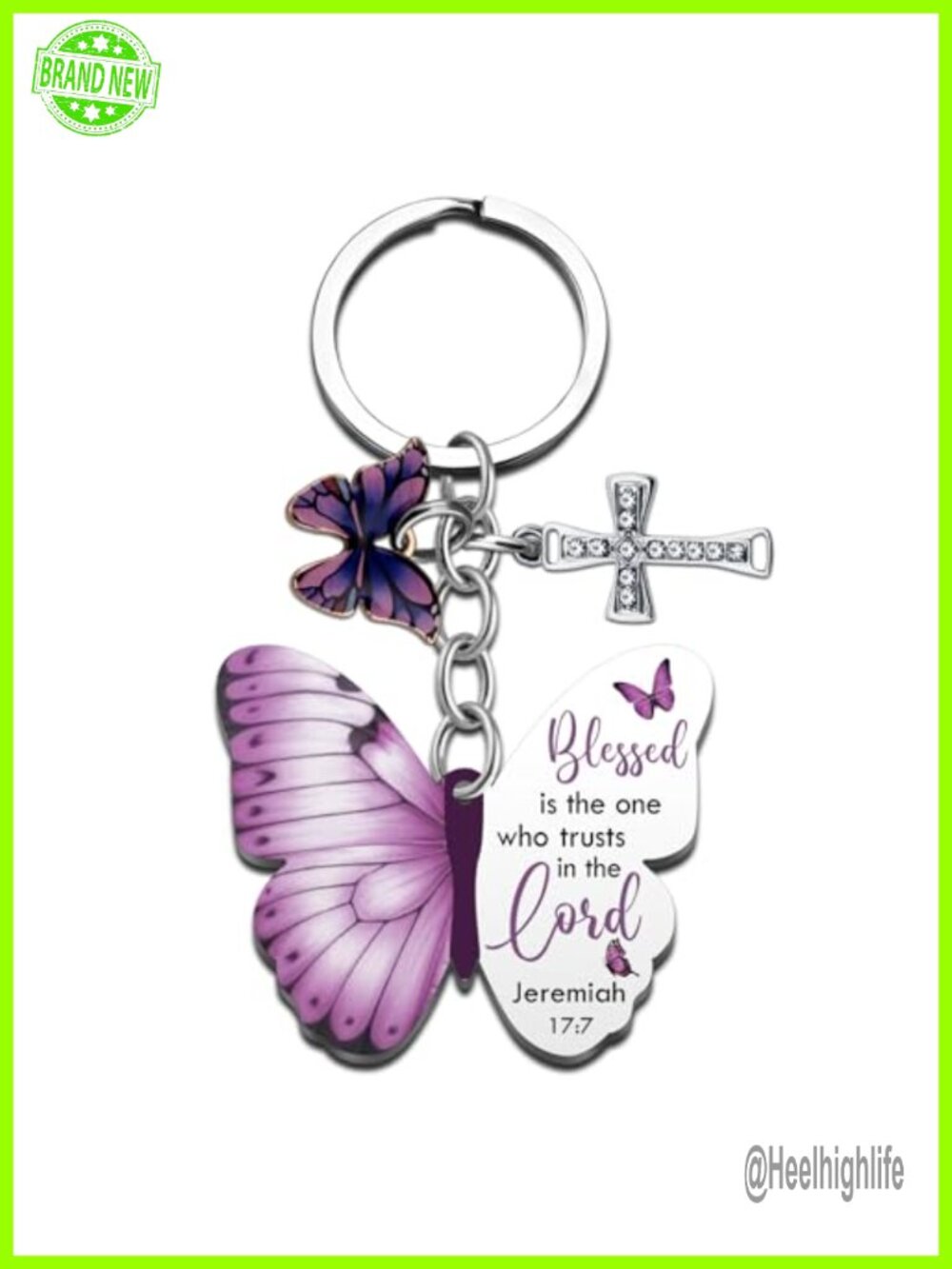 Butterfly Christian Keychain Stainless Steel Inspirational Bible Verse Purse